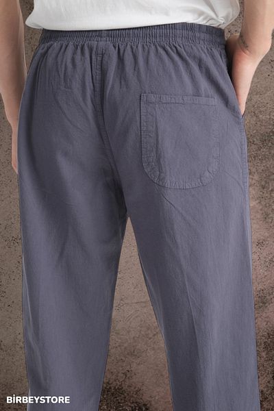 BİRBEYSTORE Summer Linen Trousers Raw Cloth Sweatpants Elastic Waist Unisex Comfortable Fit