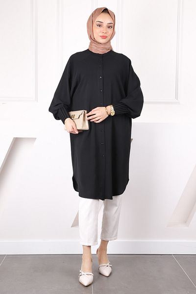 İmajButik Μαύρο χιτώνα Linda με ραβδώσεις
