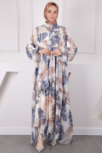 İmajButik Φόρεμα σιφόν με μπλε ναυτικό μέση