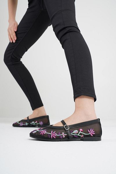 Beyond Women's Black Purple Embroidered Daily Buckle Ballerinas Byndnks01