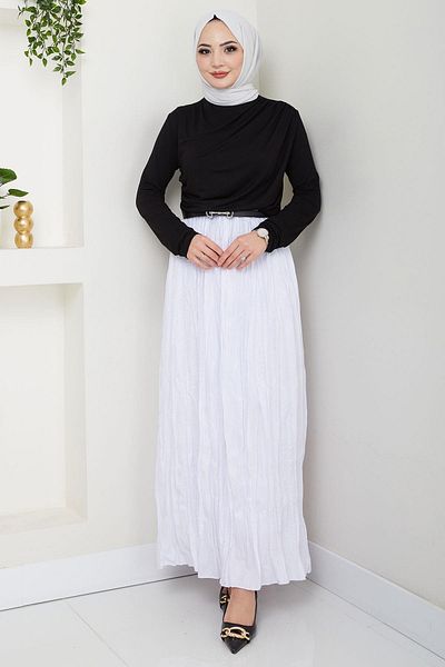 hafsamina White Skirt with Crystals Hm2706