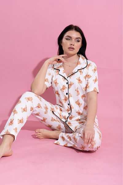 şuranur Ayicik Blue Shirt Collar Pajama Set - Wide Fit