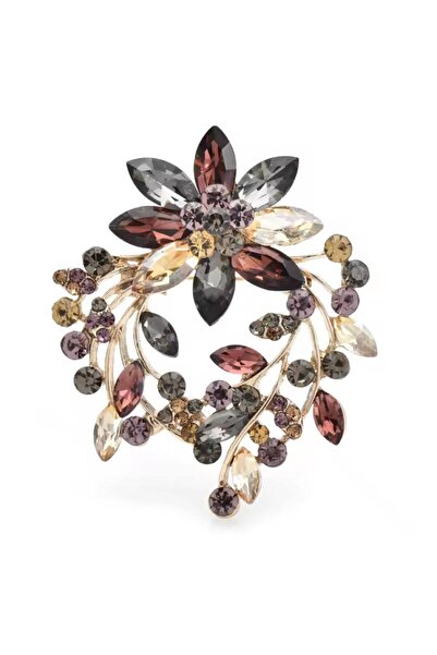 ESJ Kristal Zirkon Taş Çiçek Çelenk Kadın Broş Ebat: 5,4*4,6 cm