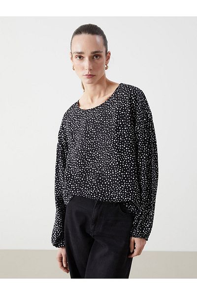 LC Waikiki Lcw Eco Black Crew Neck Print Women's Blouse