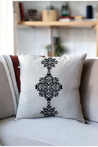 Rayda Home Μαύρη Κεντημένη Κάλυμμα Ριχτάρι από Ακατέργαστο Βαμβακερό Λινό 45*45 cm