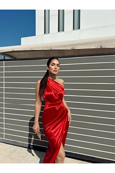 Sindimoda Alora Drapeli Tek Kol Tasarım Abiye 4532