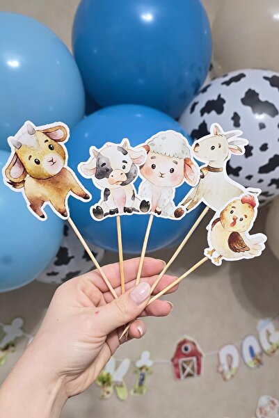 PEKSHOP Çiftlik Tema Kürdan Süsleri Cupcake Süsleri Lüks Büyük Boy 10lu Paket