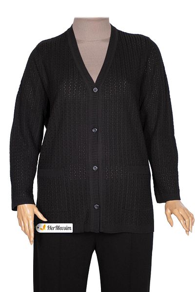 Hermevsim Hesna Women's Niran Knitwear Pocket Buttoned Black Cardigan Jacket