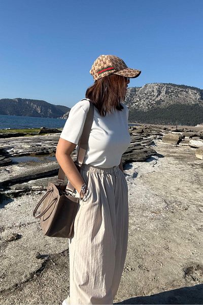 ELVAN TOLON Beige Parachute Casual Trousers