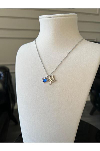 Store M Letter Necklace with Crab Charml and Chain Design