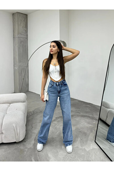 Fibula Yüksek bel mavi palazzo jeans pantolon