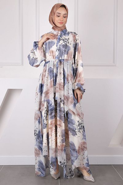 İmajButik Φόρεμα σιφόν με μπλε ναυτικό μέση