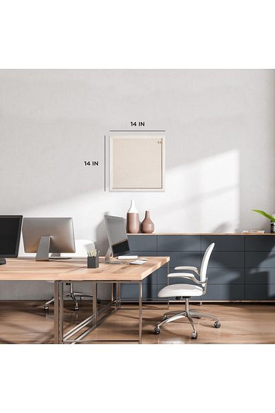 erorex Rustic Linen Bulletin Board With White Wooden Frame Office Supplies With Push Pins 14” X 14”