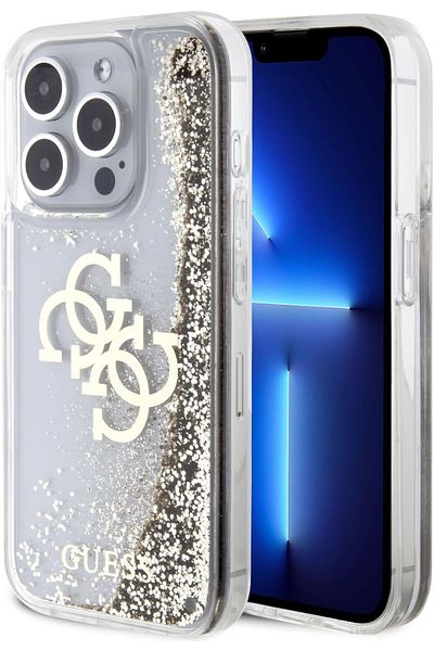 CG Mobile Liquid Glitter Case With 4G Electroplated Logo Compatible With Iphone 15 Pro Gold