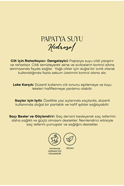 Polente Natural Papatya Suyu - %100 Saf Hidrosol (100 ml)