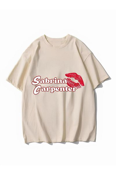 Minga London Sabrina Carpenter Brown Espresso Album Μπροστινό / Πίσω Μπεζ μπλουζάκι με στάμπα -mingalondon