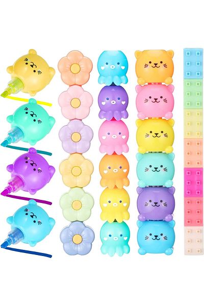 erorex 4 24Pcs Colorful Shaped Highlighters Pastel Mini Highlighter Set Highlighters Stackable Markers For