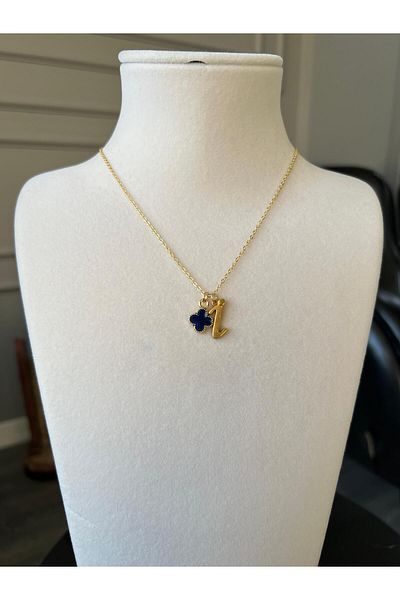 Store Letter I Necklace Clover Charm Steel Chain Luck Necklace