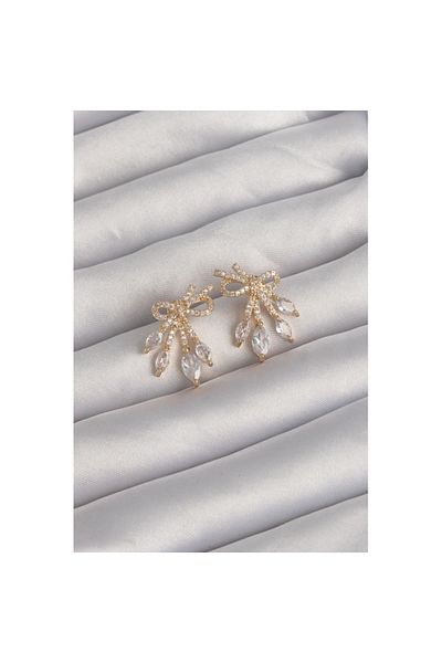 Skygo Brass Gold Color Zircon Stone Bow Earrings - Tj-Bkp9293