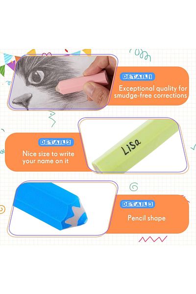 erorex 20 Pcs Eraser For Kids Pencil Shaped Erasers Rainbow Pencil Eraser Colored Erasers For School