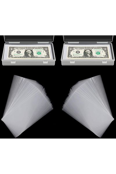 erorex 200 Pieces Currency Sleeves Plastic Paper Money Holders For Collectors Bill Holders Money Sleeves