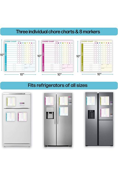 erorex 3 Pcs Magnetic Behavior Reward Chore Chart Fridge Whiteboard Chore Chart Set Dry Erase