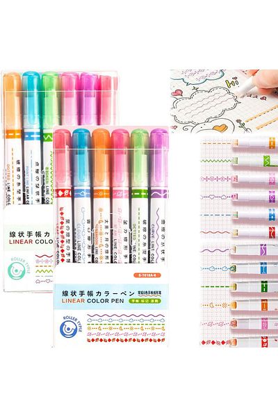 erorex مجموعة أقلام تحديد منحنية من 6 ألوان من Magic Border Pen، أقلام تحديد منحنية من نوع DIY، أقلام تحديد مزخرفة