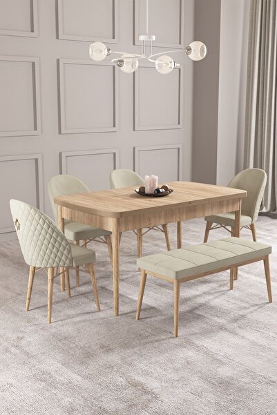 asaella mobilya Calvin Meşe Desen 80x132 Mdf Açılabilir Mutfak Masası Takımı ...