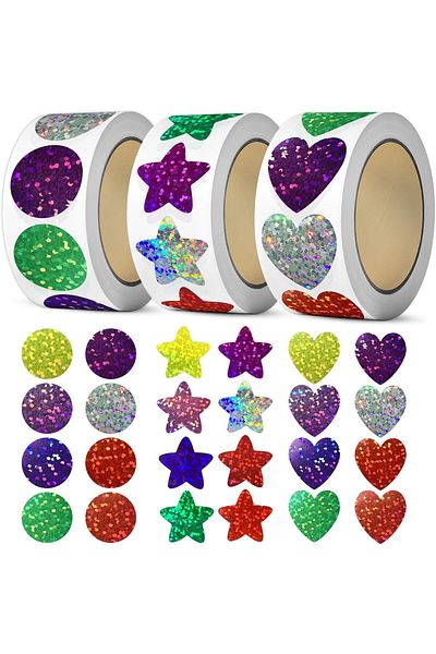 erorex 1500Pcs Glitter Star Stickers Heart Stickers Round Stickers Foil Shiny Stickers For Kids Reward
