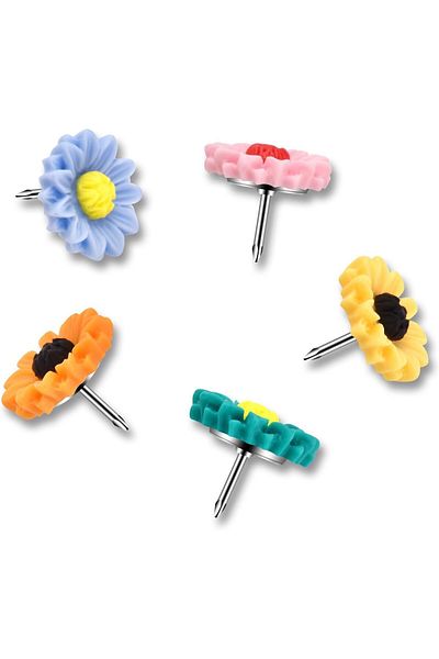 erorex 40Pcs Colorful Sunflower Push Pins Decorative Flower Push Pins Travel Map Marking Pins Bulletin