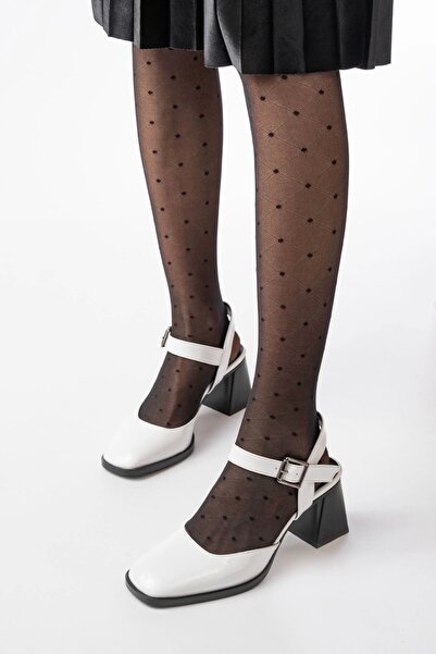 BY ELİZE Inf-40450 White Patent Leather Daily Open Back Heeled Shoes