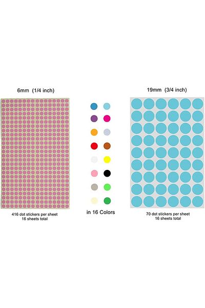 erorex 7776 Pieces 32 Sheets Round Dot Stickers 6 Mm 19 Mm 16 Colors Marking Dots Adhesive Dots Colorful