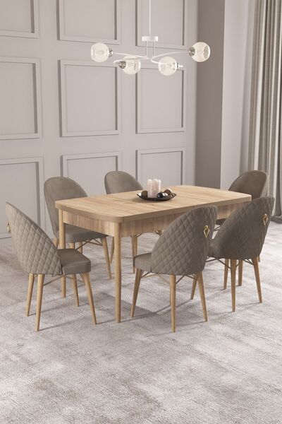 asaella mobilya Calvin Meşe Desen 80x132 Mdf Açılabilir Mutfak Masası Takımı ...