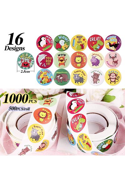erorex Reward Stickers Roll Animal Cartoon For Kids Lovely Stickers Fun Motivational Sticker Label For