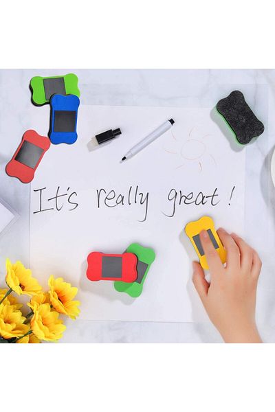 erorex Bone Shaped 20Pcs Magnetic Whiteboard Eraser Dry Eraser With Thick Felt Pad For Whiteboard