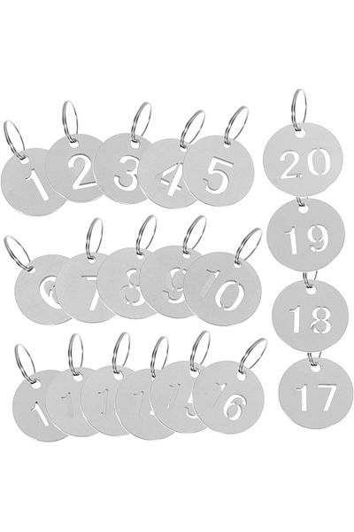 erorex 20Pcs Stainless Steel Number Plate Stainless Steel Keychain Bag Tags For Luggage Metal Tags Key