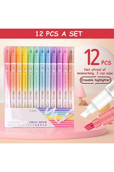 erorex 12 Pcs Erasable Highlighters Chisel Tip Assorted Colors Pastel Highlighters Kit 12 Colors Double