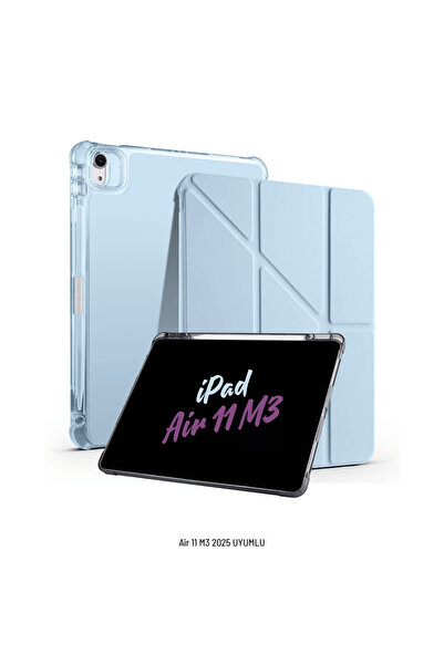Fuchsia iPad Air 11 inç 2025 M3 Çip Uyumlu Kalem Bölmeli Standlı Tri Folding Fuchsia Tablet Kılıfı