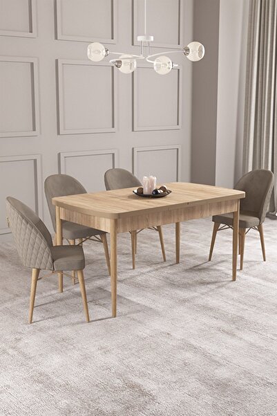 asaella mobilya Calvin Meşe Desen 80x132 Mdf Açılabilir Mutfak Masası Takımı ...