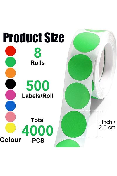 erorex 4000 Pcs 1 Inch Round Color Coding Circle Dot Stickers On 8 Rolls 500 Count Each Color Dots