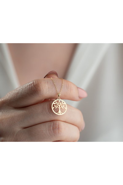 Minimal Kolye 14 ayar altın Hayat Ağacı desenli kolye
