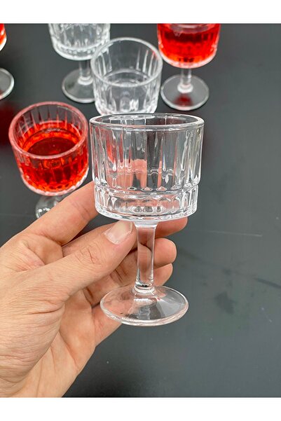 YzHome 6-Person Glass Footed Pinterest Model Striped Coffee Side Glass Glass 50ml