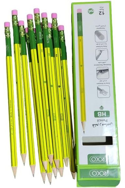 erorex Pencil Hb With Pink Rubber Top Box Of 12Pc Black And Yellow Coated From Outside