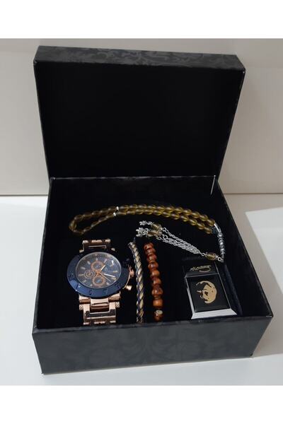 renkli çiçekler Erkek Kol Saati Çakmak Tesbih Takı Set (_8)