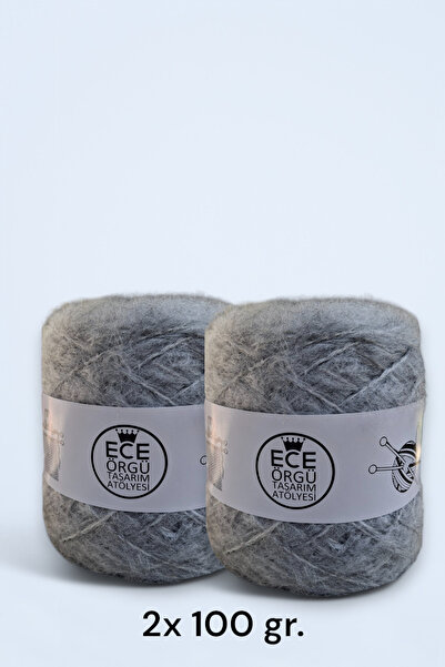 Ece Örgü Tasarım Atölyesi Πλεκτό σχοινί από μαλλί moher με χαλαρό γκρι χρώμα