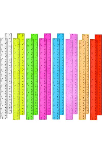 erorex 16 Pack Clear Plastic Ruler 12 Inch Transparent Rulers In Bulk Assorted Colors Ruler With Inches