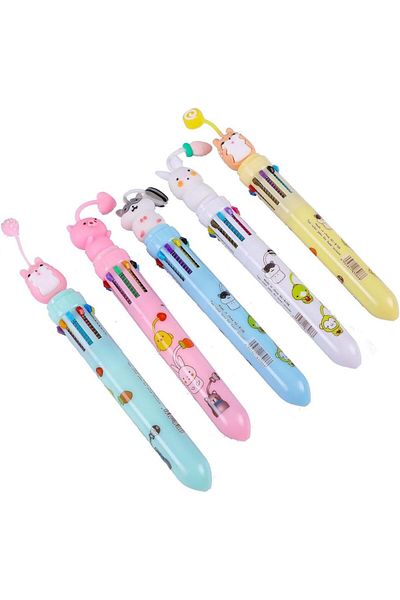 erorex 5 Pcs Multicolor Ballpoint Pens 10 In 1 Color Animals Retractable Cartoon Gel Pens Girls Boy