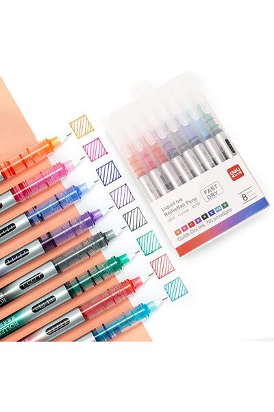 erorex 8 أقلام حبر سائل ملونة برأس رفيع للغاية 0.5 مم، 8 أقلام تحديد بألوان متنوعة، تجف فورًا، لا