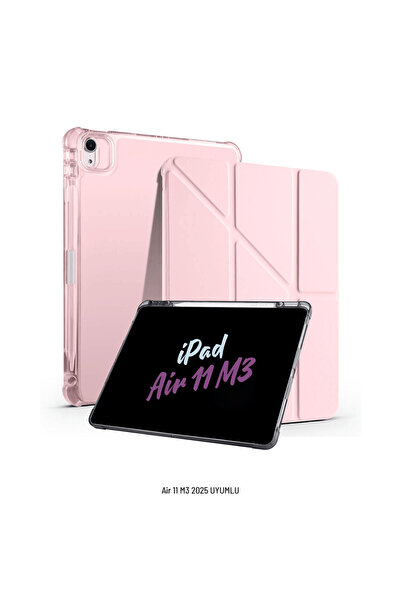 Fuchsia iPad Air 11 inç 2025 M3 Çip Uyumlu Kalem Bölmeli Standlı Tri Folding Fuchsia Tablet Kılıfı