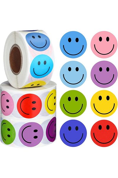 erorex Smile Face Sticker 3 Rolls Teachers Reward Stickers Happy Smile Face Decal Emoji Stickers
